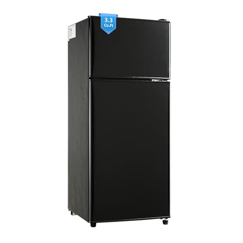 Borcolo 3.3 Cu. Ft. Mini Fridge with Freezer, Compact Refrigerator with Adjustable 7-Level Thermostat, Dorm Fridge for Kichen, RV, Office, Apartment, Black