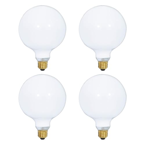 KOR (4 Pack G25 Incandescent Light Bulb, Clear/White Finish, Decorative Globe 120 Volts, Lamp Shape, Medium Base, E26 Base, Dimmable.
