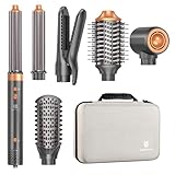 Hair Dryer Brush Air Styler: Dual Voltage 7 in 1 Ionic Multi Styling Tools with Hot Air Straightener, Auto Wrap Curlers, Frizz-Free Volumizer, Fast Blow Drying Curling Straightening and Smoothing (Grey)