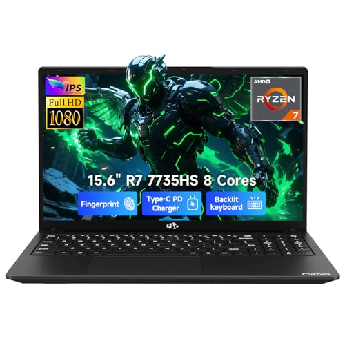 NIMO 15.6" IPS FHD-Gaming-Laptop, AMD Ryzen 7 7735HS 64GB DDR5 RAM 1TB SSD (Beats i7-12650H, 8C/16T, Up to 4.75GHz) Computer with Radeon 680M Graphics 100W Type-C Backlit Keyboard Fingerprint