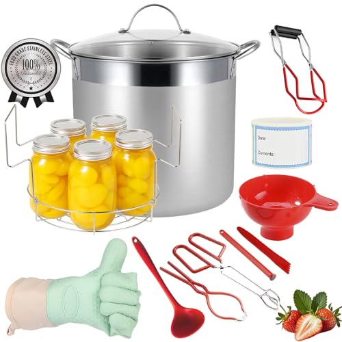 HOMKULA Stainless Steel Canning Pot with Rack and Lid, Large Water Bath Canner, Full Home Canning Supplies Starter Kit