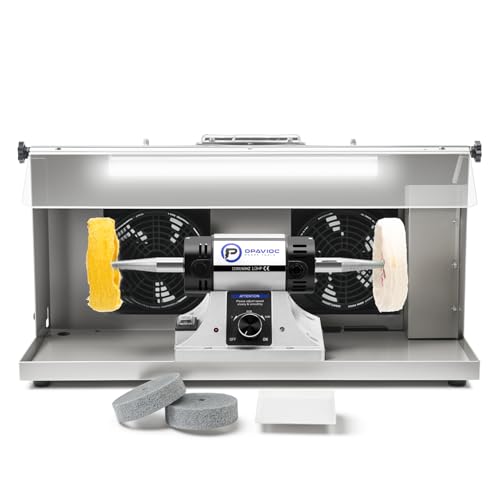 Jewelry Polisher - Adjustable Variable Speed Bench Polishing & Buffing Machine, Dental Buffer & Lathe - Includes 2 Cotton Buffs, 2 Abrasive Wheels, Polish Compound