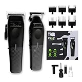 TPOB Professional Barber Hair Clipper Trimmer Set Mini for Men 7500 RPM with Black Rubber Grips