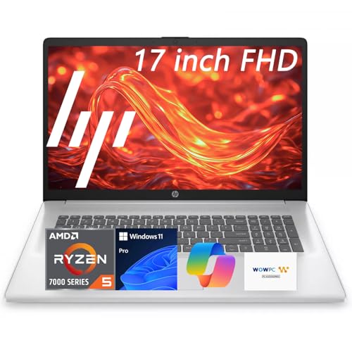 HP 17.3” Business Laptop 2025, Powerful 7000 Series AMD Ryzen 5 7430U (Beats Intel i7-1355U), Copilot Key, FHD Anti-Glare Display, 16GB RAM, 1TB SSD, HDMI, Wi-Fi 6, Windows 11 Pro, WOWPC USB