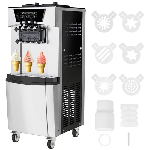 2200W 2+1 Flavor Commercial Soft Ice Cream Maker Machine, 5.8-8 Gal/Hr Vertical Soft Serve Machine with LCD Display, Auto Clean High Productivity for Restaurant