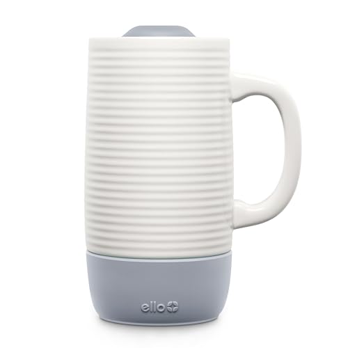 Ello Jane 18oz Ceramic Travel Mug with Handle, Splash-Resistant Slider Lid and Built-in Coaster, Perfect for Coffee and Tea, BPA Free, Dishwasher Safe, Gift for Him Her Mother's Day Birthday, Gray
