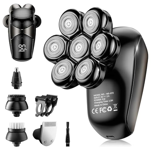 SHPAVVER Head Shavers for Bald Men: 5-in-1 Electric Razor - IPX7 Waterproof Shaving Grooming Kit for Balder - Turbo Speed & Precision Blades (Light Black)