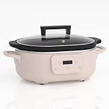 MAGNIFIQUE 6 Quart Programmable Slow Cooker Removable Healthy Nonstick Pot - Small Kitchen Appliance for Family Dinners - Serves 6+ People - Heat Settings: Keep Warm Pink