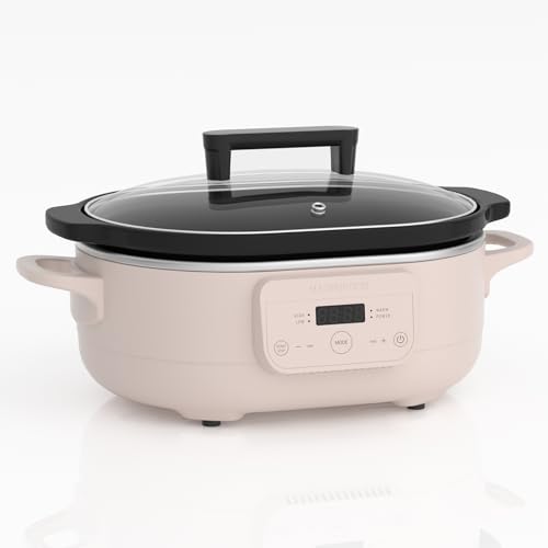 MAGNIFIQUE 6 Quart Programmable Slow Cooker Removable Healthy Nonstick Pot - Small Kitchen Appliance for Family Dinners - Serves 6+ People - Heat Settings: Keep Warm Pink