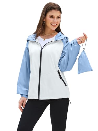 PITINAN Women's Lightweight Hooded Raincoat Waterproof Windbreaker Jacket Packable Active Outdoor Rain Jackets S-XXL
