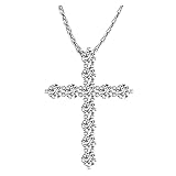 10 Carat LAB GROWN Platinum Round Shape Diamond Cross Pendant Necklace Value Collection 20" Silver Chain