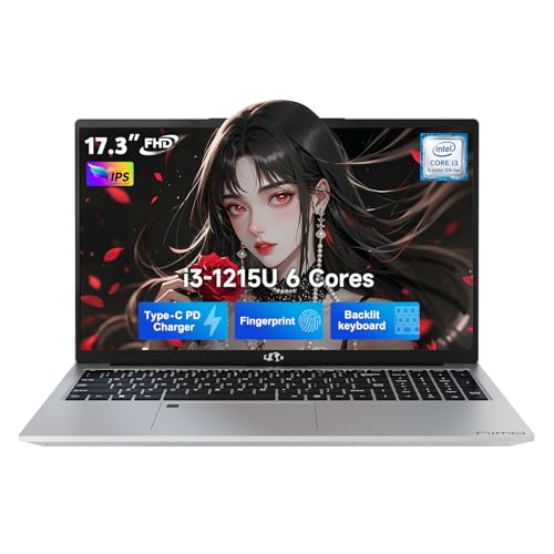 NIMO 17.3" IPS FHD-Student-Laptop, Intel 6 Cores i3-1215U 64GB RAM 1TB SSD (Beat 5 7520U, Up to 4.4GHz) Computer with 65W Type C Fingerprint Backlit Keyboard Wi-Fi 6 BT5.2, for Home and Business