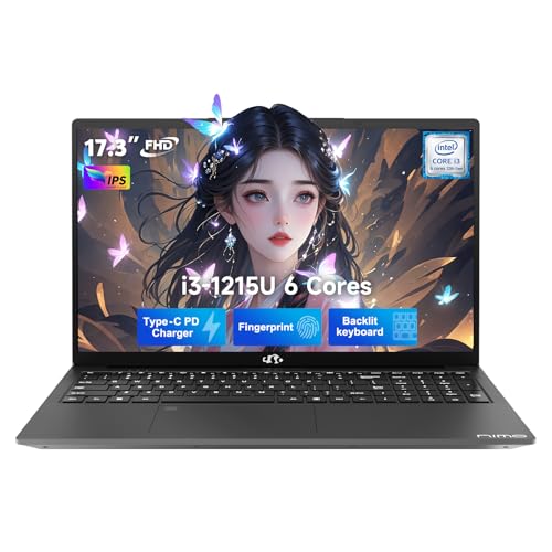 NIMO 17.3" IPS FHD-Student-Laptop, Intel 6 Cores i3-1215U 64GB RAM 2TB SSD (Beat 5 7520U, Up to 4.4GHz) Computer with 65W Type C Fingerprint Backlit Keyboard Wi-Fi 6 BT5.2, for Home and Business