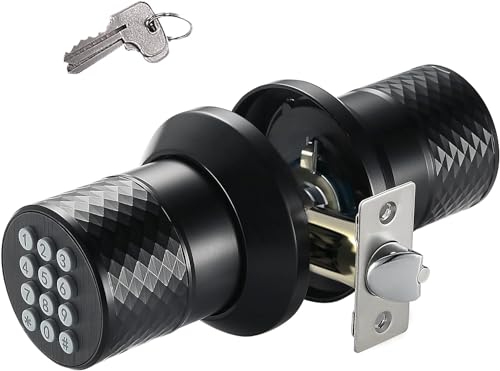 Smart Fingerprint Door Knob, Keyless Entry Door Lock with Anti-Slip Handle, Auto Lock, Waterproof Electronic Black Door Knob, Safe and Easy Installation for Home, Office, Hotel and Garage