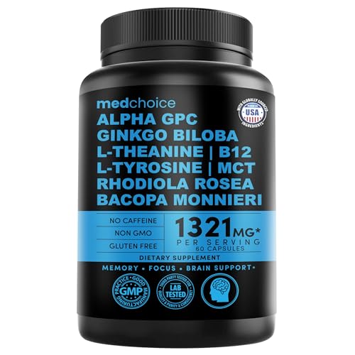 10-in-1 Nootropic Brain Supplements for Memory and Focus - Ginkgo Biloba, L Theanine & Alpha GPC Choline - 1316mg 60ct Nootropics Brain Support Supplement - Vegan Focus Brain Support