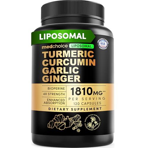 4-in-1 Turmeric Curcumin w Bioperine 2360mg (120 ct) | 95% Curcuminoids, Ginger Root, Garlic Pills, Black Pepper | Joint Pain Heart Health