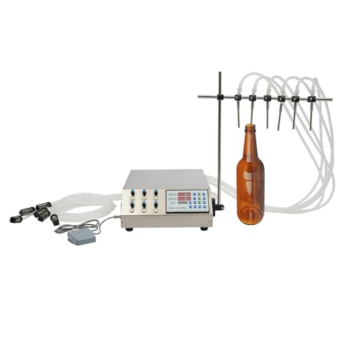 KEARIXM 6 Head Liquid Filling Machine, 300W Semi-Auto Bottle Filling Machine, Digital Quantitative Liquid Filling Machine, 5-2000ML Capacity with Diaphragm Pump & LED Display, for Drink Juice Oil Milk
