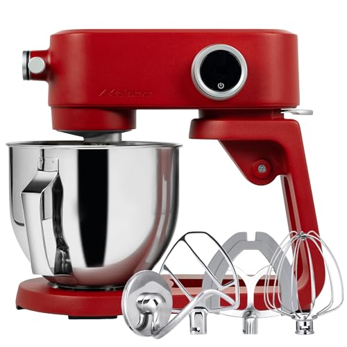 Kraftsman Stand Mixer Heavy Duty - All Metal Kitchen Standing Mixer 5.3 Quart with 4 Stainless Steel Attachments, DC Motor & Multifunctional Power Hub, 8-Speed & Timer, Lower Noise (Red)