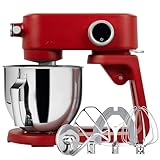 Kraftsman Stand Mixer Heavy Duty - All Metal Kitchen Standing Mixer 5.3 Quart with 4 Stainless Steel Attachments, DC Motor & Multifunctional Power Hub, 8-Speed & Timer, Lower Noise (Red)