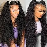ADORHTUE 32 Inch Water Wave 13x6 HD Lace Front Wigs Human Hair Pre Plucked 200 Density Deep Part Curly Wig for Women Water Wave Frontal Wigs Human Hair