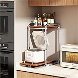 Pull-Out Microwave Stand with Storage Multi-Functional Steel Wood Rack for Small Appliances Kitchen Countertop Organizer Storage Decor