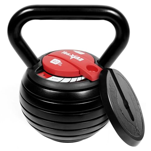 Yes4All Powder Coated Kettlebell, Cast Iron Core Kettlebells with Non-Slip Handle & Flat Bottom for Conditioning, Heavy Duty for Strength Training, 9lb to 71lb - Single & Pair