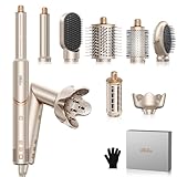 Ukliss 8 in 1 Hair Dryer Brush & Multi Hot Air Styler–Foldable 110,000 RPM Blow Dryer Brush Tool Set with Diffuser Auto-Wrap Curler for Fast Drying Curling Straightening Hair Daily Styling