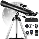 FREE SOLDIER Telescope for Adults High Powered 90mm Aperture 700mm Refractor Telescope for Astronomy Enthusiasts (28X-234X) with Classic Stable Tripod Base & Smartphone Adapter (Black)