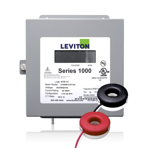 Leviton Submeter, Indoor, 120/240V, 1 Phase 3 Wire, Max 100A, 2 Split Core Current Transformers, Electric Meter Kit, 1K240-1W
