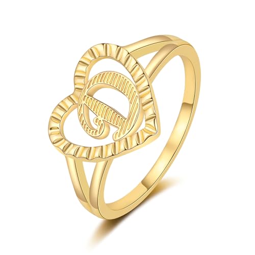 RLMOON Gold Initial Rings for Women Non Tarnish 14K Gold Plated Vintage Heart Thumb Rings Personalized Carved Letter Statement Stackable Rings Size 6-10 Jewelry Gifts