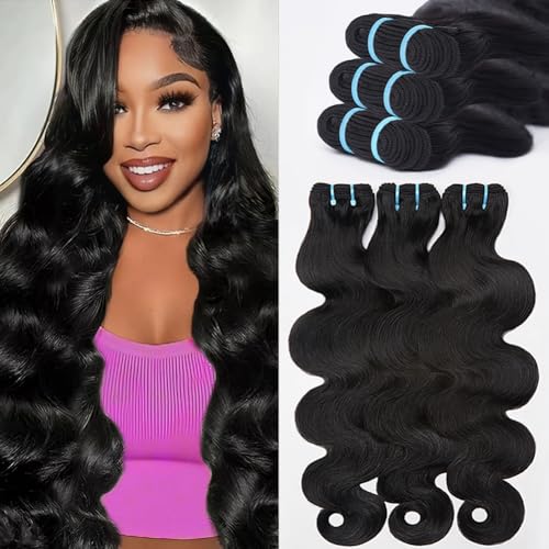 BSQQ 16A Body Wave Bundles Human Hair 18 20 22 Inch 100% Real Raw Human Hair Bundles Body Wave,No Tangle Shedding,Triple Lifespan Virgin Hair Extensions Thick Weave Reusable