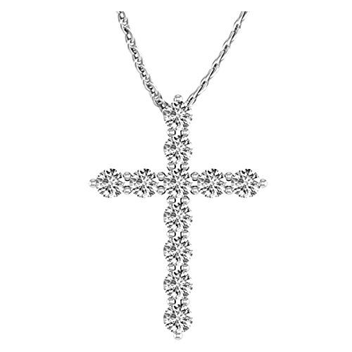 Houston Diamond District 0.5 to 10 Carat IGI Certified LAB-GROWN Cross Diamond Pendant Necklace 4 Prong Value Collection (G-H Color VS1-VS2 Clarity) 14K White Gold 20" Gold Chain 10 Carat