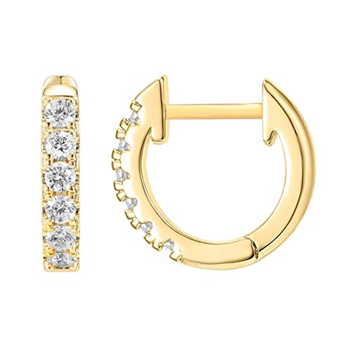 PAVOI 14K Gold Plated 925 Sterling Silver Post Pave Cubic Zirconia Huggie Hoop Earrings for Women