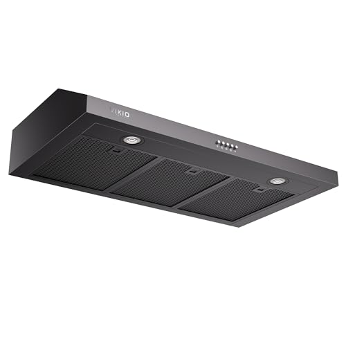 VIKIO HOME Under Cabinet Range Hood 36 Inch, 580 CFM Dual-Motor Kitchen Vent with LED Lights, Button Control, Ducted Stainless Steel Vent Hood, Reusable 5-Layer Aluminum Filters, Black