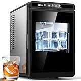 TUATNUT Clear Ice Cube Maker, Makes 3 Large Clear 1.6" Square Ice Cubes, Slow Melting, Auto-Cleaning Function, Stainless Steel Countertop Ice Machine for Home Kitchen Bar Office