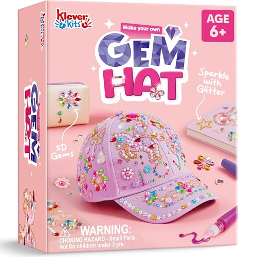 Klever Kits Decorate Your Own Baseball Cap with 7 Sheets Gems Stickers, Art & Crafts Kit for Kids, Fun Creative DIY Toys for Kids Girls