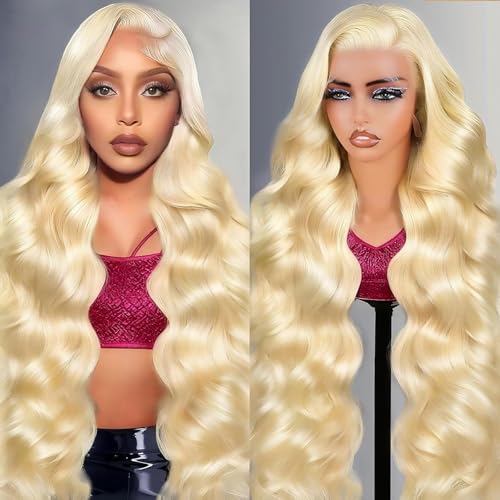 FXIMYLC 32 Inch 613 Lace Front Wigs Human Hair 13X6 HD Transparent Lace Front Blonde Wig Human Hair Pre Plucked 200% Density Body Wave Wigs for Women
