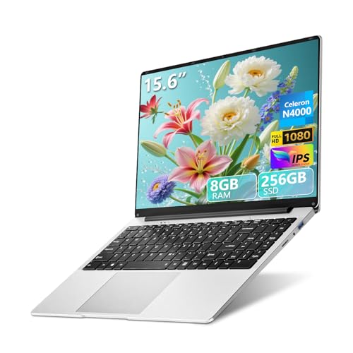 15.6 inch Laptop, Gaming Laptop Celeron N4000 Processor, Laptop Computers with 8GB DDR4 256GB SSD, Lap top for Work/Study, FHD Display, 180° Open, TF Card,WiFi 2.4/5G, BT4.2, Win 11 Pro, Long Battery