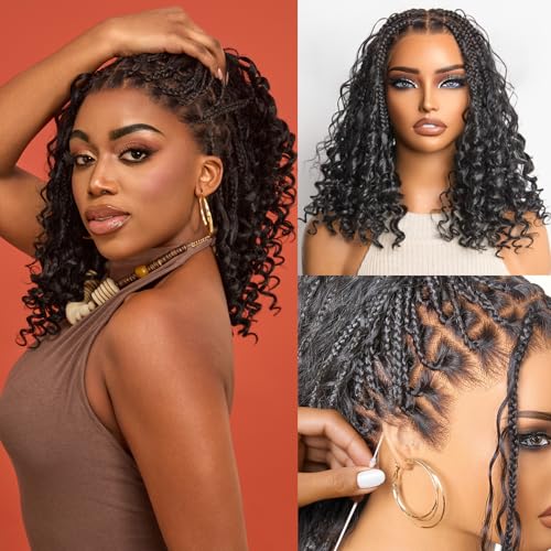 LUVME HAIR Readitress Real Full Lace Boho Braided Wigs Salon-Level 200% Density Human Hair Blended Synthetic Braids Flexi-Fit Invisi Drawstring Cap Bohemia Pre Cut Lace Plucked Natural Scalp 14 Inches