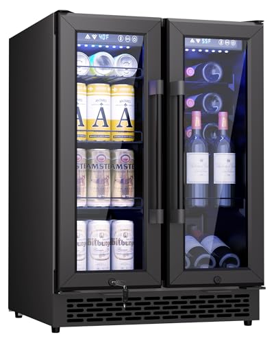 Minorfun Under Counter Beverage Refrigerator – 160 Can & 20 Bottle Capacity, Dual Zone Built-In Beverage Cooler with Glass Door and Quiet Advanced Cooling System, Ideal for Beer, Wine, Soda