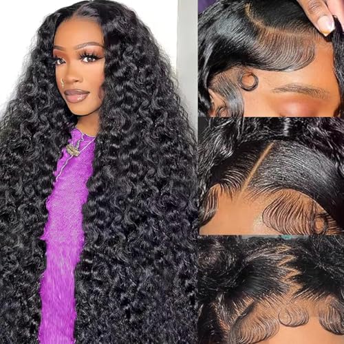 Leximi 32 Inch 13x6 Deep Wave Lace Front Wigs Human Hair Pre Plucked 200% Density 13x6 HD Deep Curly Lace Front Wig Human Hair Wigs For Women Deep Wave Frontal Wig Human Hair