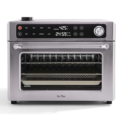 Our Place Wonder Oven Pro | 8-in-1 Digital Air Fryer & Countertop Oven with Basket, Rack, Pan & Tray | 3-Rack, 32 QT - Air Fry, Toast, Roast, Bake, Reheat, Broil, Proof & Dehydrate | Stainless Steel