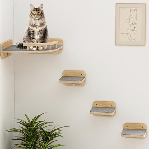 Megidok Cat Wall Furniture Corner Climbing Shelf Perches, Cat Bed Wall Mounted,Modern Floating Stairs for Wall Indoor Cats up