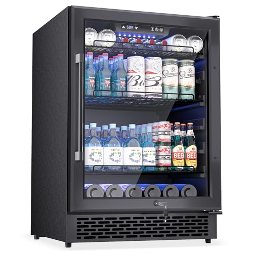 Minorfun 24-Inch Built-In Beverage Cooler, 200 Can Capacity, Smart Control System, for Soda, Beer, Wine & Water, Ideal for Kitchen, Bar, Living Room