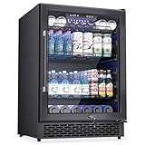 Minorfun 24-Inch Built-In Beverage Cooler, 200 Can Capacity, Smart Control System, for Soda, Beer, Wine & Water, Ideal for Kitchen, Bar, Living Room