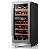 Ca'Lefort 15 Inch Wine Fridge Cooler - 28 Bottles Dual Zone Cooler with Glass Door, 3 LED Built-in Compressor Fridge with Adjustable Shelves for Home Office Bar (3.0 cu.ft)