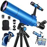 HUGERSTAR Telescope for Adults & Kids, 80mm Aperture 500mm (20X-150X) Professional Refractor Telescope for Astronomy Beginners, Portable Travel Telescopes with Tripod Phone Adapter, Stickers, Backpack