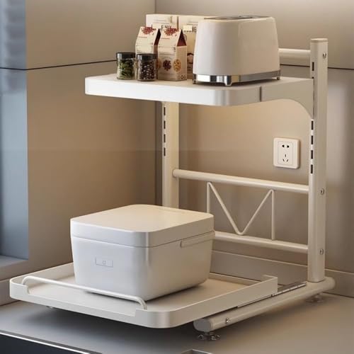 Pull-Out Microwave Stand Metal Storage Rack Adjustable Kitchen Countertop Organizer for Microwave Oven Small Appliances Long-Lasting(53 cm)