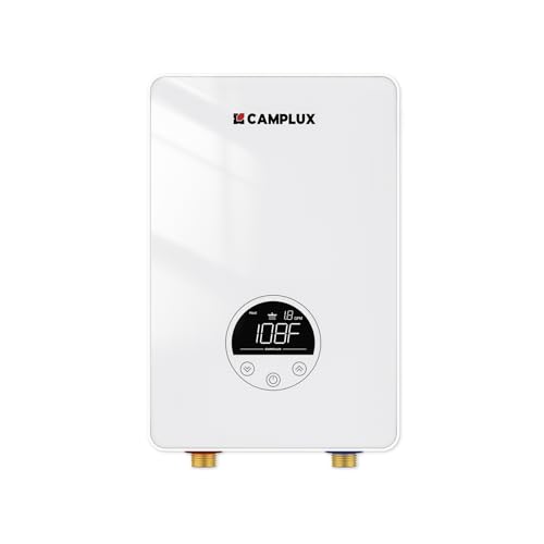 CAMPLUX Tankless Water Heater Electric, On Demand Hot Water Heater Electric with Digital Display for Whole House Shower