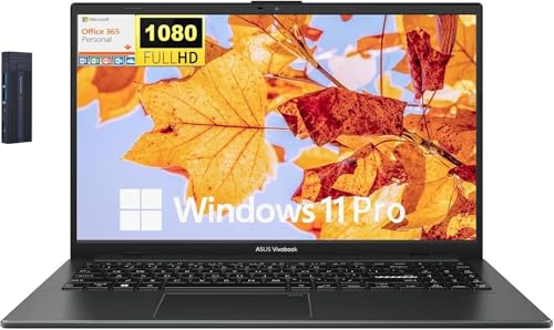 ASUS Vivobook Go 15.6" FHD Laptop, Intel i3-N305 Processor, 8GB RAM 128GB Storage, Microsoft Office 365; 9H 128gb Docking Station, Wi-Fi 5, Bluetooth 5, HDMI, USB, Windows 11 Pro, Black